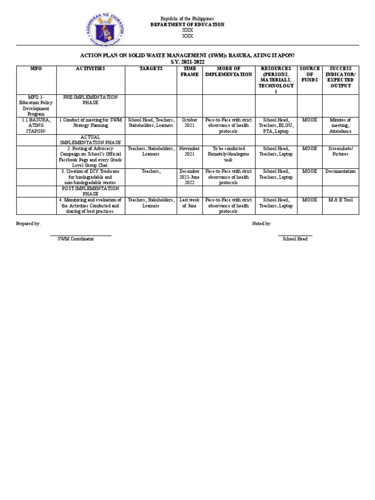 Action Plan for Solid Waste Management | PDF