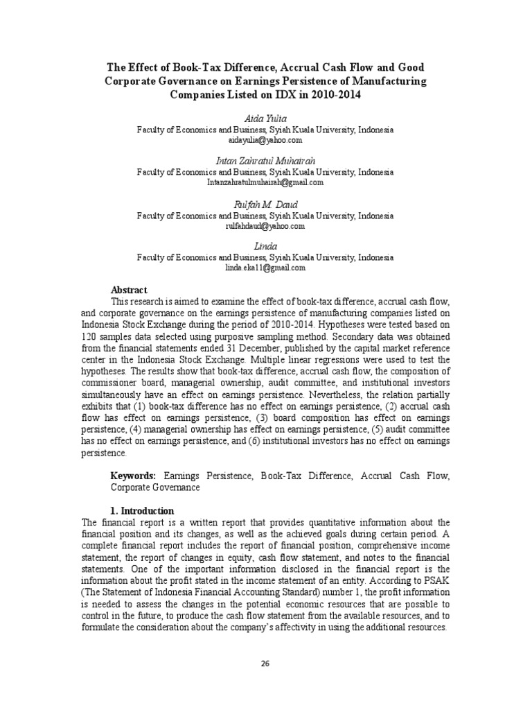 The Effect of BookTax Difference, Accrual Cash Flow and Good Corprate