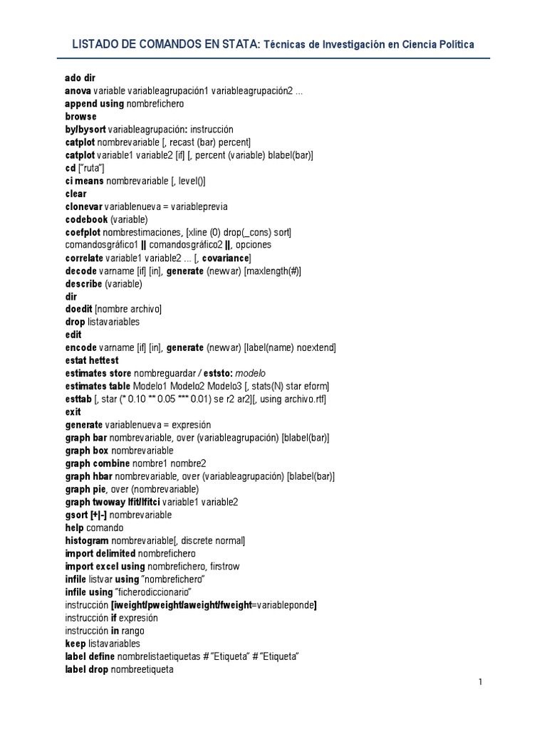 Listado Comandos Stata | PDF