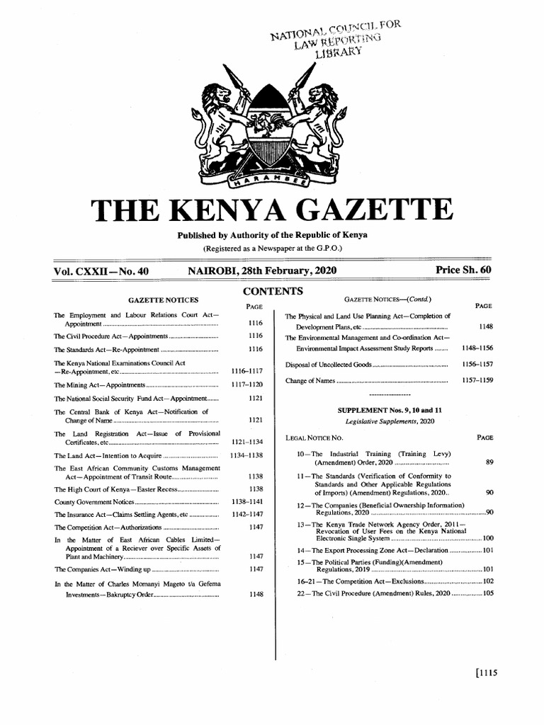 The Kenya Gazette: Titlmt | PDF | Government