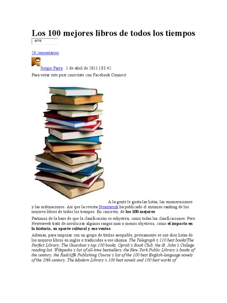 Los Mejores Libros De Todos Los Tiempos Libros Afabetización