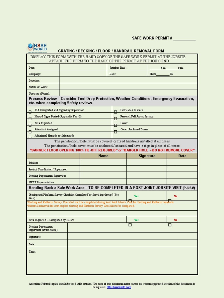 Grating and Decking Removal Safety Form | PDF