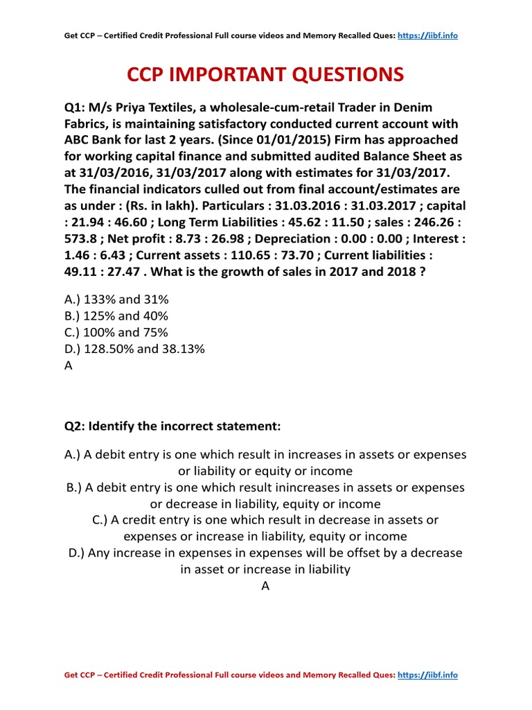 CCP Important Questions | PDF | Banks | Finance & Money Management