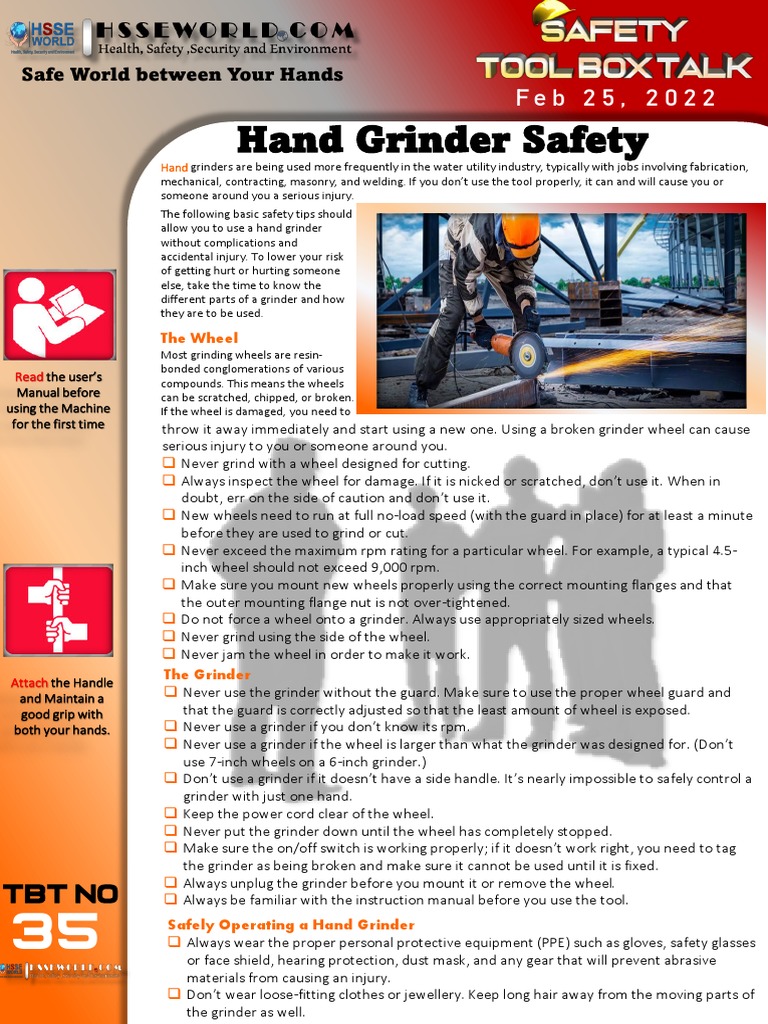 Safety Tool Box Talk 35 Hnad Grindier Safety PDF Grinding (Abrasive