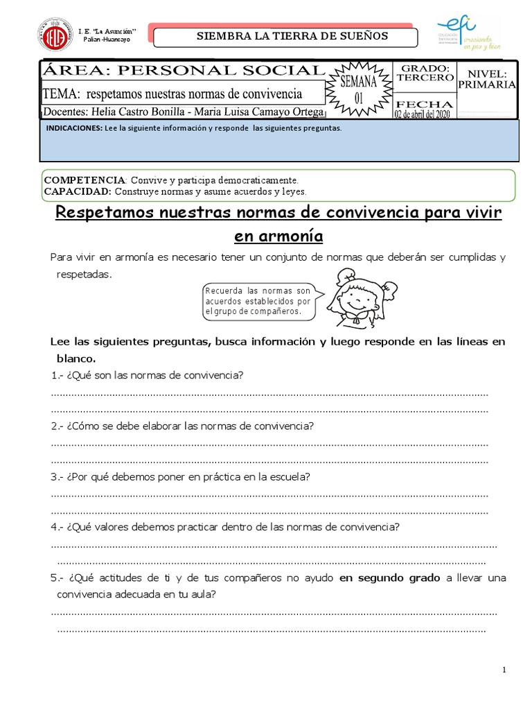 Normas de Convivencia Escolar para Niños | PDF