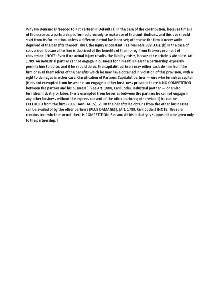Why No Demand Is Needed To Put Partner in Default | PDF | Finance ...