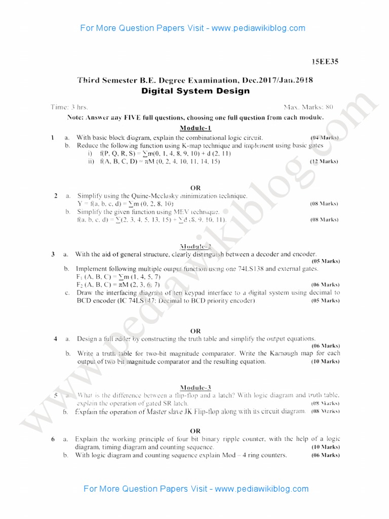 Digital System Design Jan 2018 (2015 Scheme) | PDF | Computer Science ...
