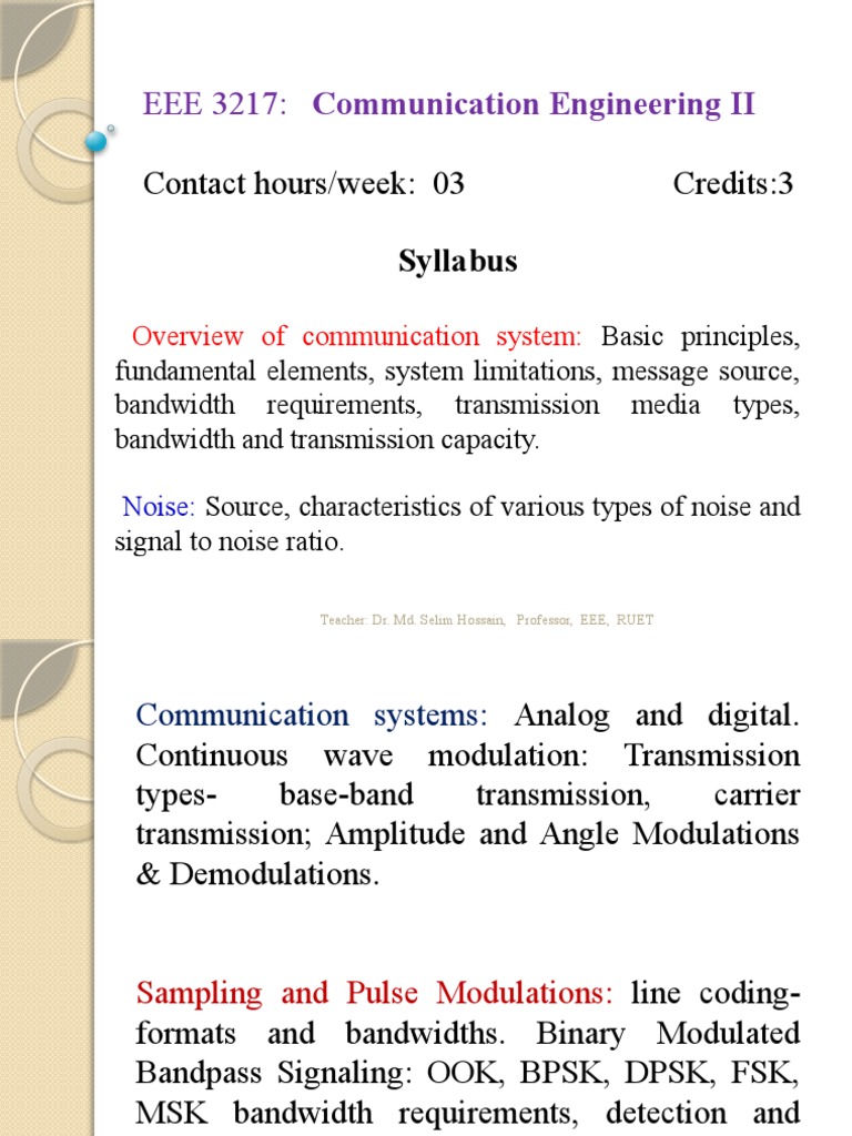 EEE 3217 Communication Engineering II Contact Hours/week 03 Credits