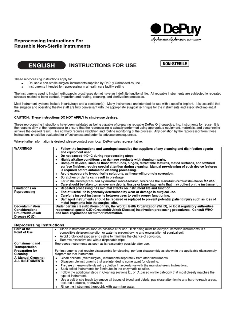 Reprocessing Instructions For Reusable NonSterile Instruments PDF