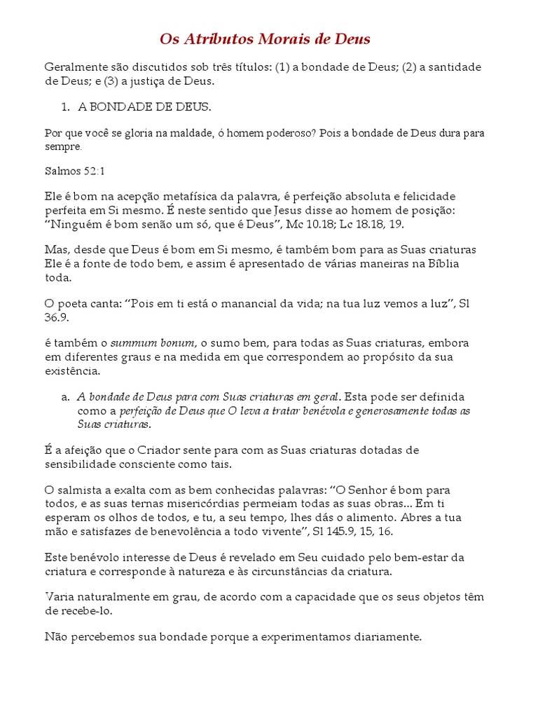Os Atributos Morais de Deus Amor Graça | PDF | Santo | Amor