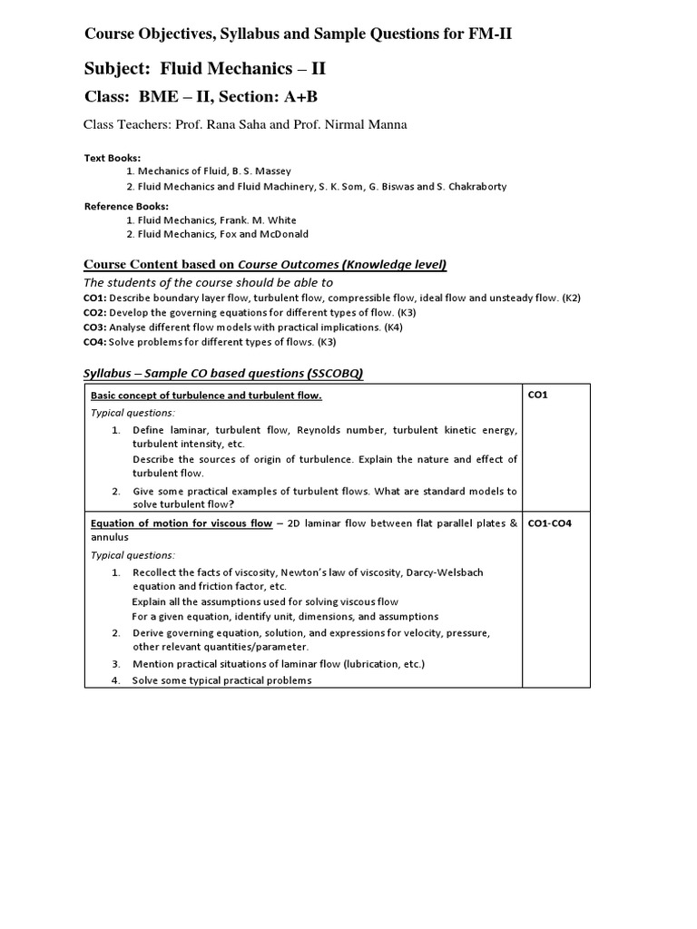 Fluid mechanics syllabus PDF Fluid Dynamics Compressible Flow