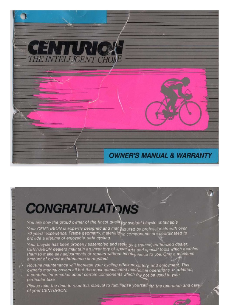 Centurion IronMan 1989 Bicycle Owners Manual PDF