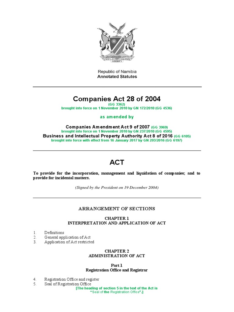 Companies Act 28 of 2004 PDF Liquidation Corporations