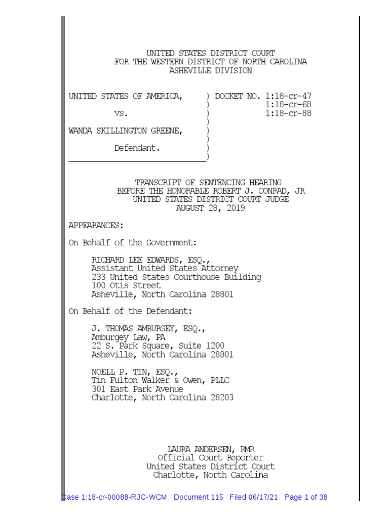 Greene Sentencing Transcript | PDF | United States Federal Sentencing ...