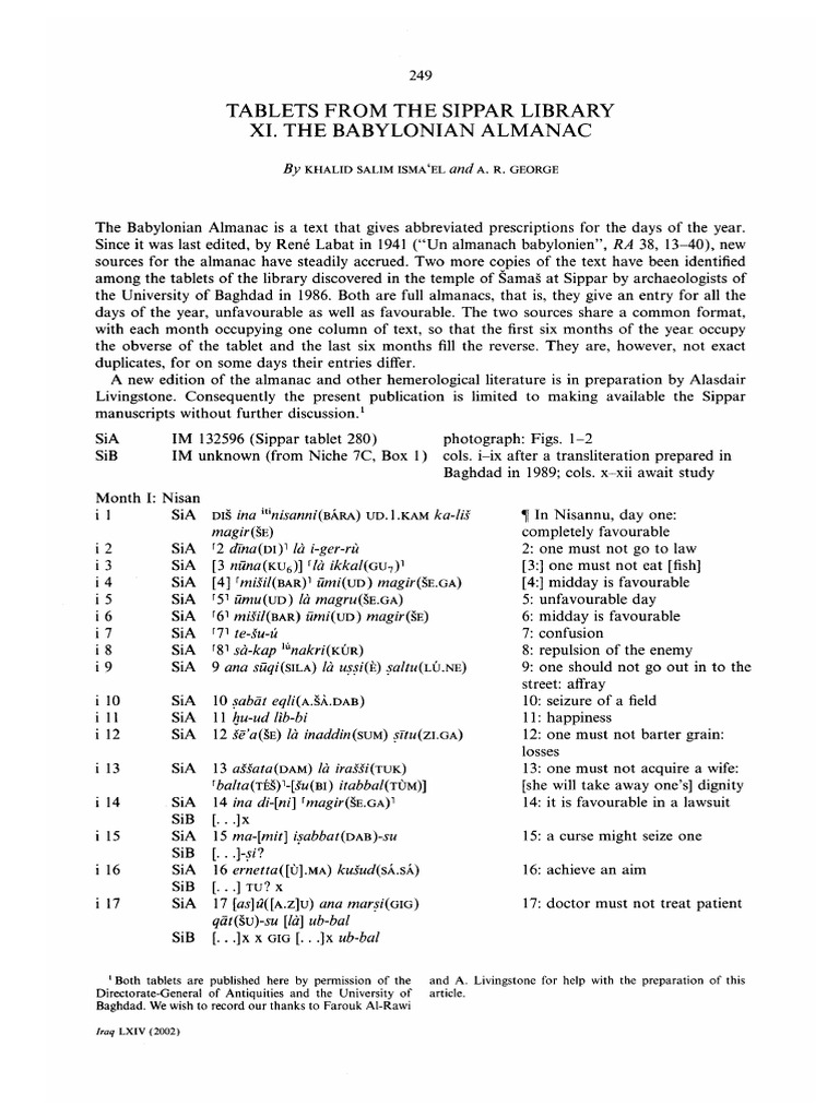 Babylonian Almanac from Sippar | PDF