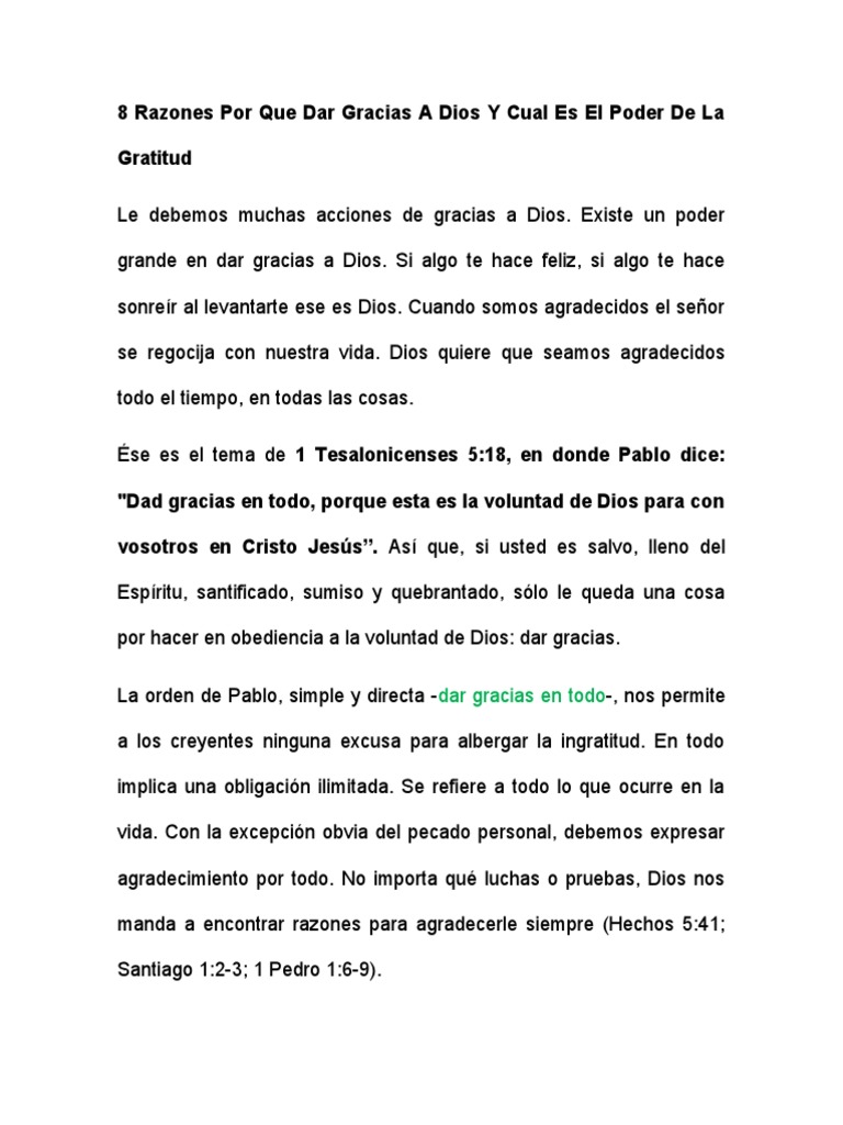 8 Razones para Agradecer a Dios | PDF | Dios | Gratitud