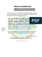 Comunicado 53 2022 ENFPP PNP UAI Proceso Admision 2020 EETSP PNP