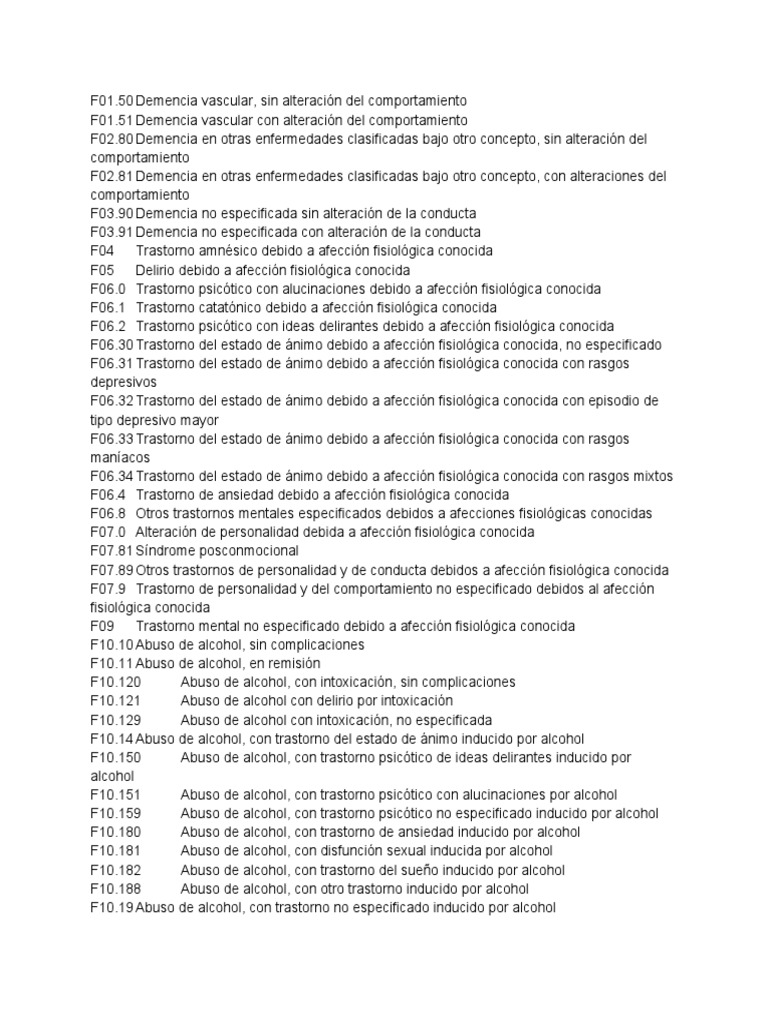 CIE 10 Salud Mental PDF Psicosis Engaño