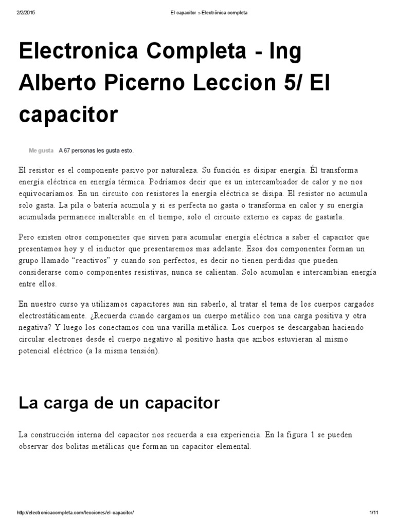 El Capacitor Electrónica Completa | PDF | Condensador | Electricidad