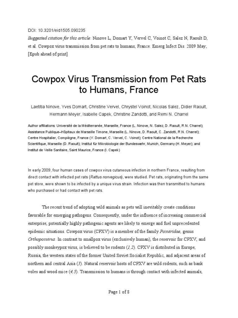 Cowpox Virus Transmission From Pet Rats to Humans in France