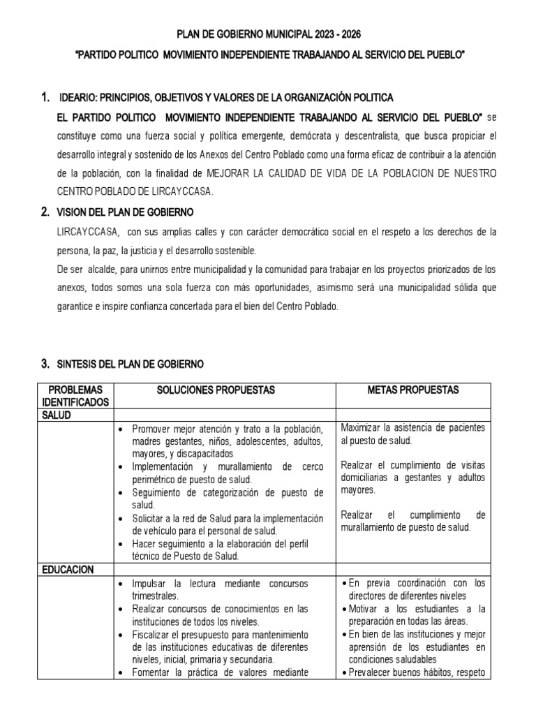Plan de Gobierno Municipal 2023 | PDF | Economias
