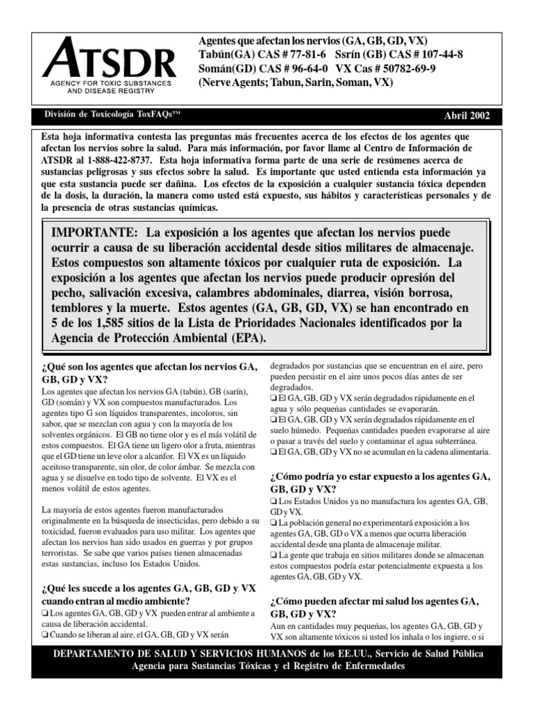 ATSDR-Agentes Que Afectan Los Nervios GA-GB-GD-VX | PDF | Vx (agente ...