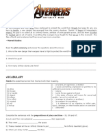 Avengers Infinity War Vs Past Simple and Continuous and Prepositions of Place and Time Worksheet