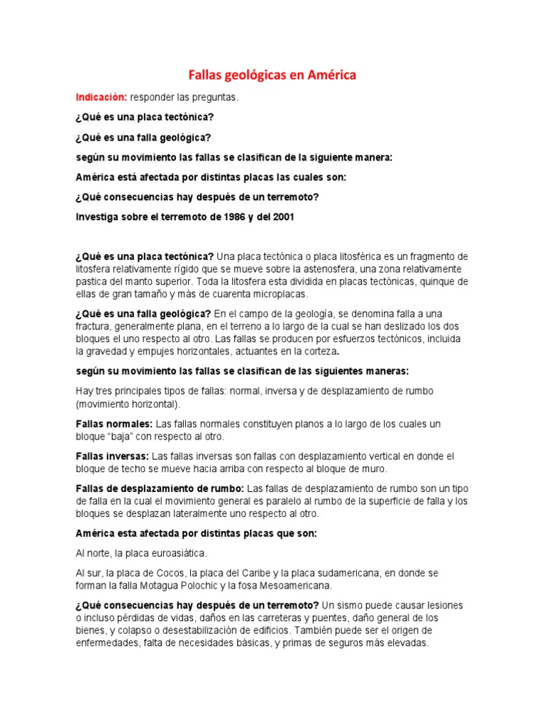 Fallas Geologicas En America Pdf Falla Geología Placas Tectónicas
