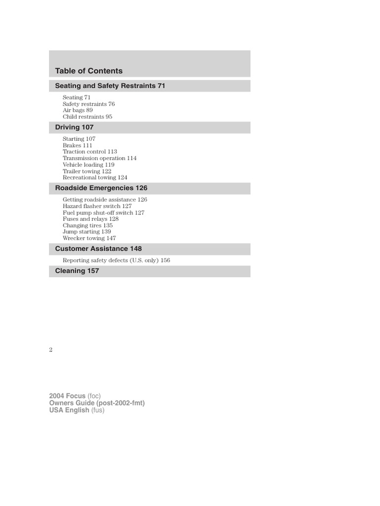 2005 FORD FOCUS OWNERS MANUAL PDF visual data 6
