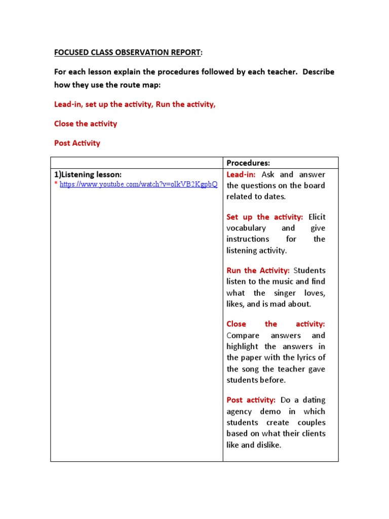 Focused Observation Report Met 4 | Download Free PDF | Stress ...