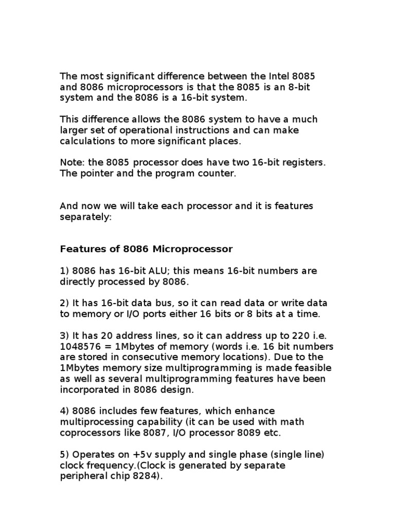 Differences between 8bit 8085 and 16bit 8086 microprocessors PDF