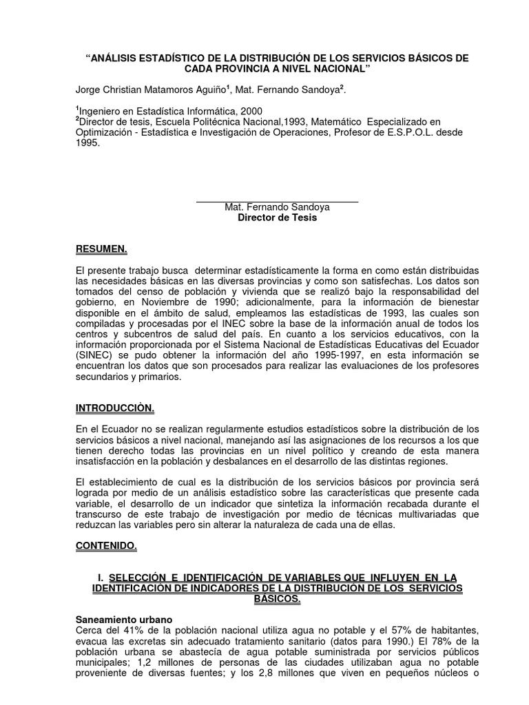 Análisis Estadístico de Servicios Básicos en Ecuador | PDF ...