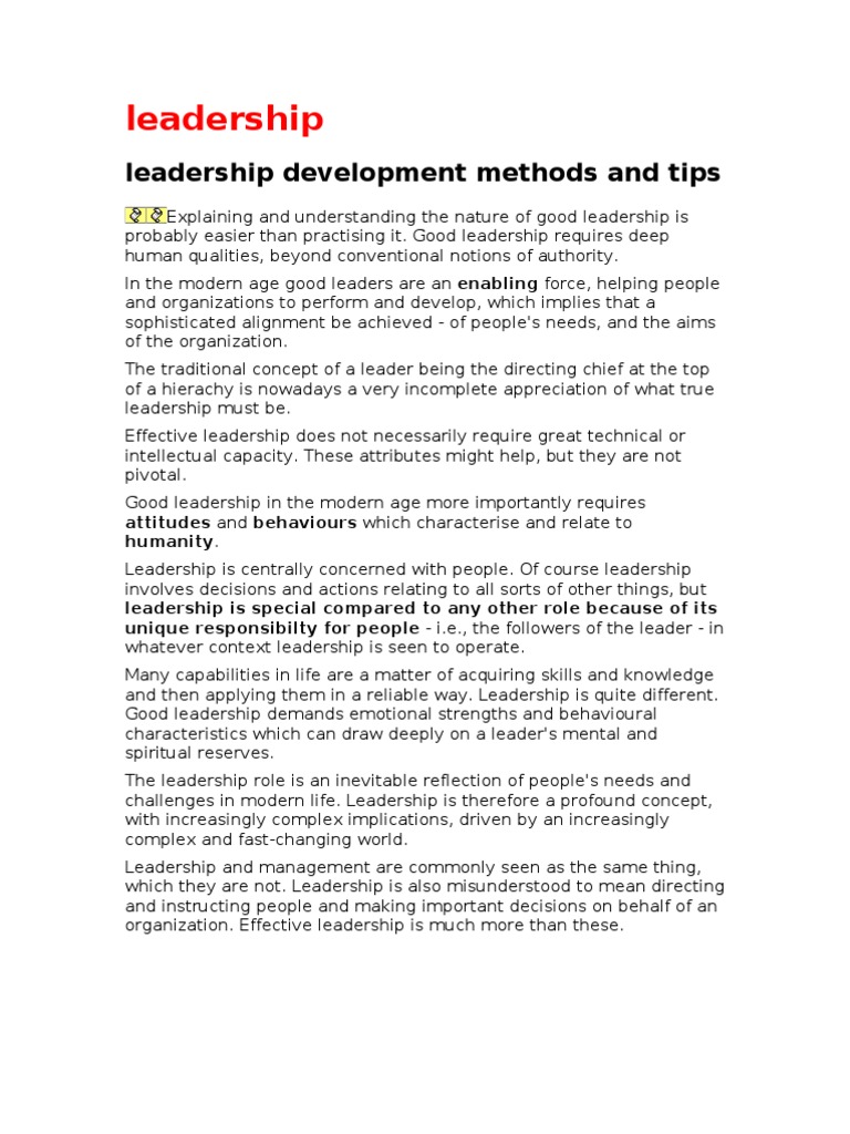 Leadership: Leadership Development Methods and Tips | PDF | Career & Growth