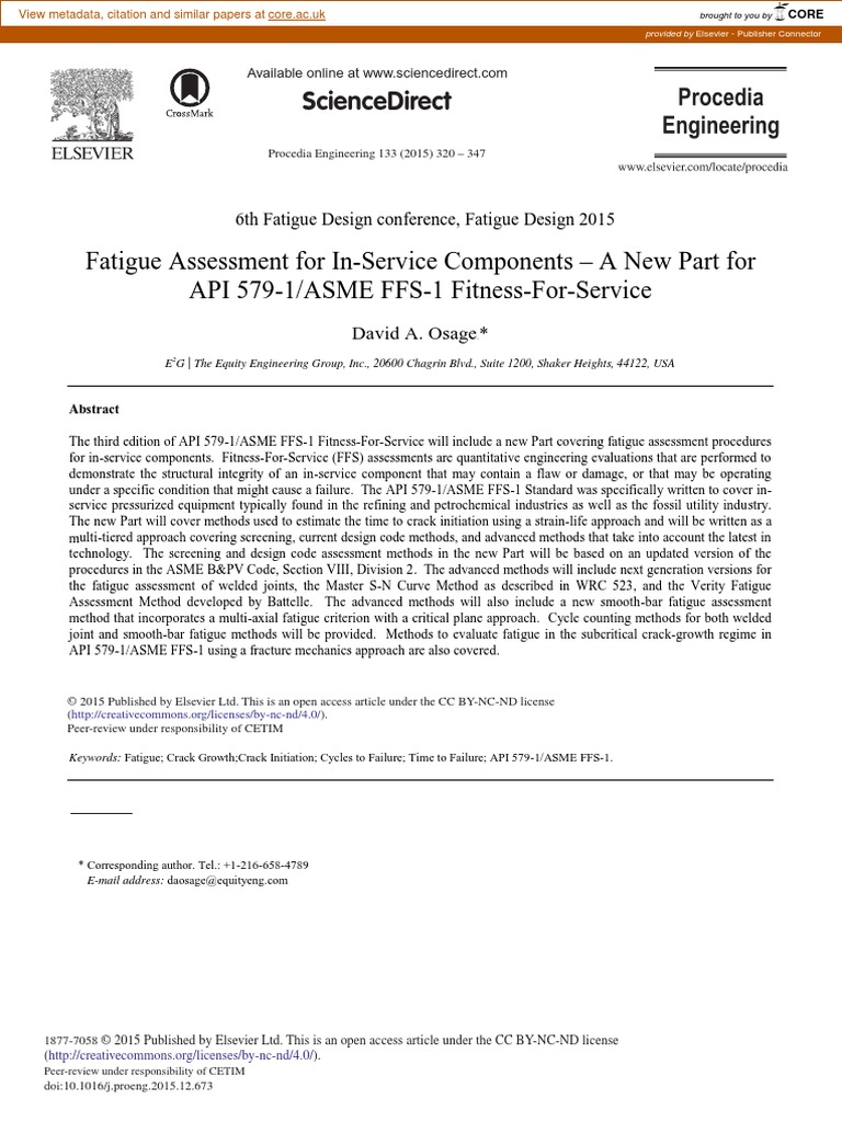 Fitness For Service API 579 | PDF | Fatigue (Material) | Fracture Mechanics