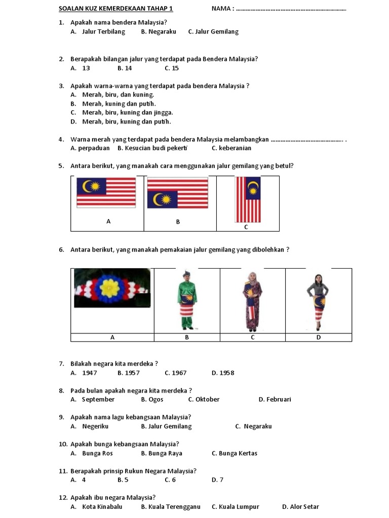 Soalan Kuiz Merdeka Tahap 1 2022 | PDF
