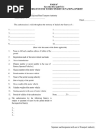 Form 47 (See Rules 83 (2) and 87 (2) ) Authorisation For Tourist Permit or National Permit