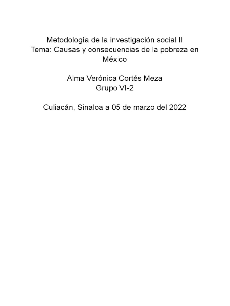 Causas y Consecuencias de la Pobreza en México | PDF | Pobreza ...