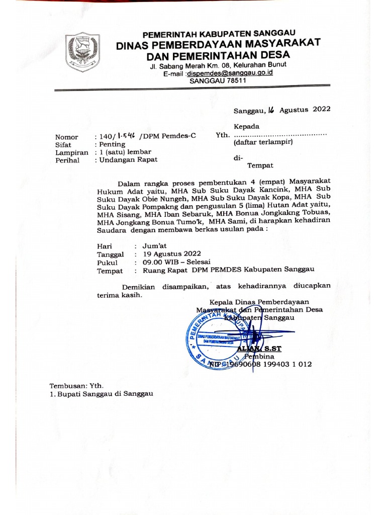 Undangan Rapat Dalam Rangka Proses Pembentukan 4 MHA | PDF