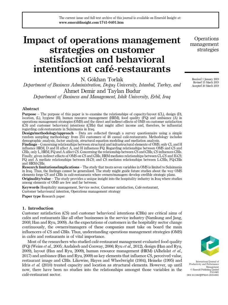 Impact of operations management strategies on customer satisfaction and