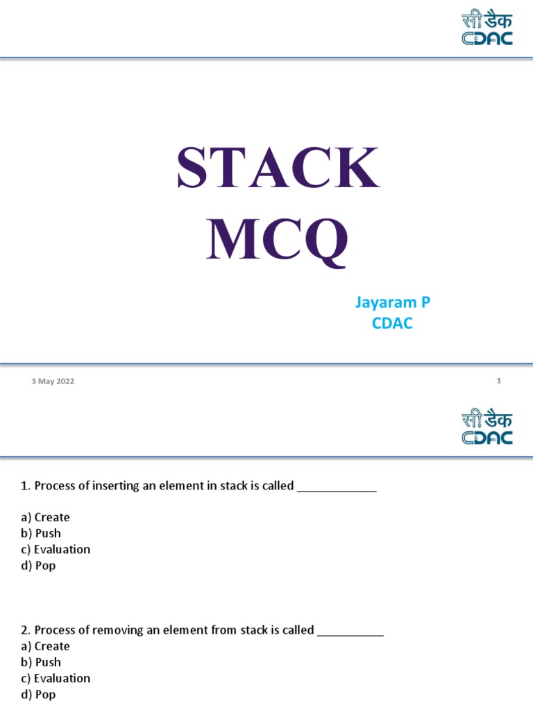 STACK MCQ PDF