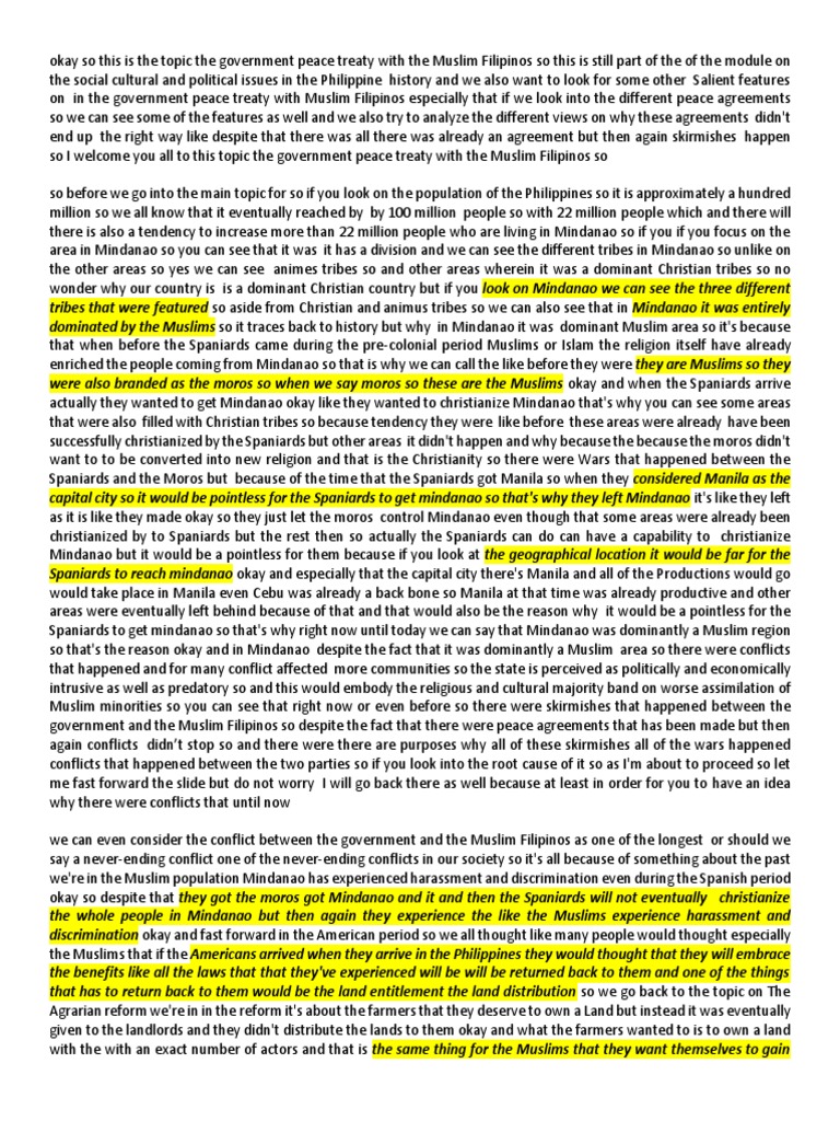 Government Peace Treaties with Muslim Filipinos PDF Philippines