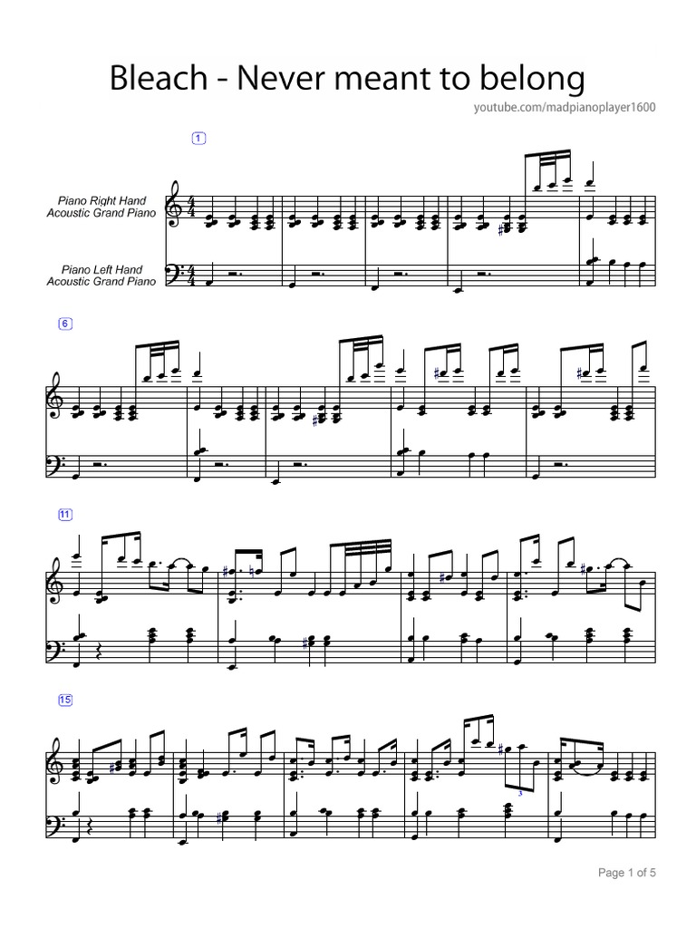 PDF-style image for Never Meant to Belong Bleach sheet music