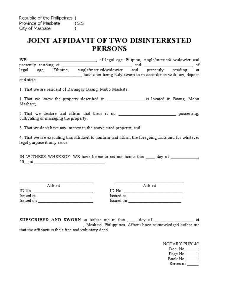 Joint Affidavit of Disinterested Persons | PDF