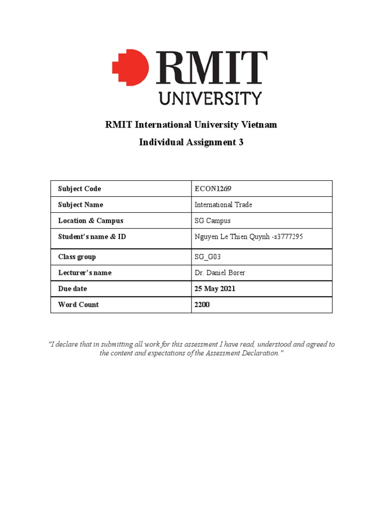 RMIT International University Vietnam Individual Assignment 3 | PDF ...