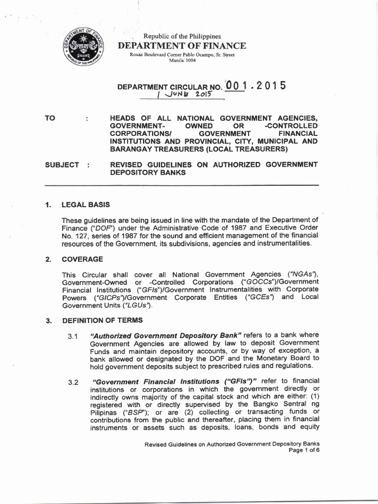 DOF Department Circular No. 001-2015 Dated 01 June 2015-Revised ...