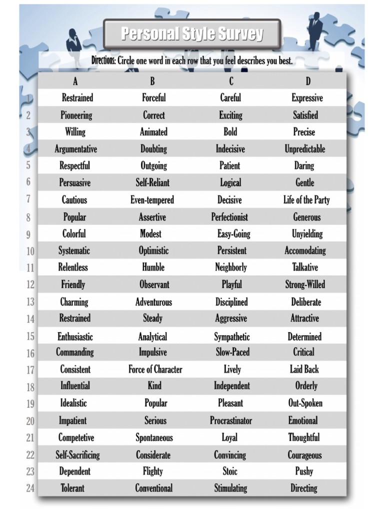 Puzzle personality test pdf