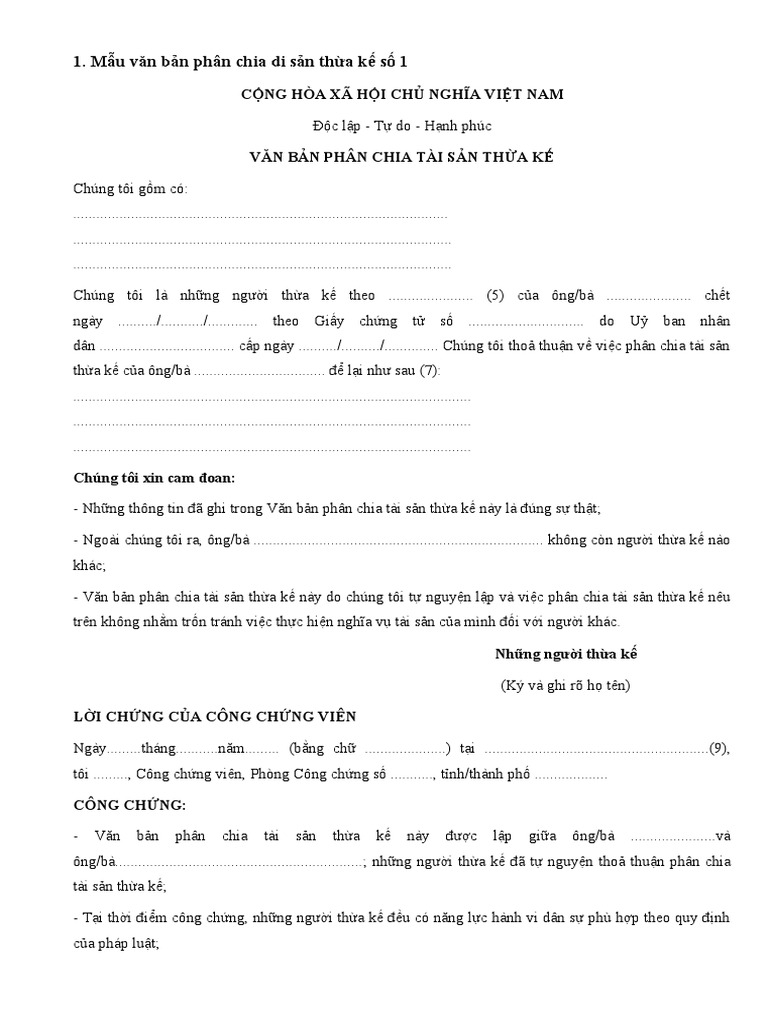 Mau Van Ban Phan Chia Di San Thua Ke | PDF