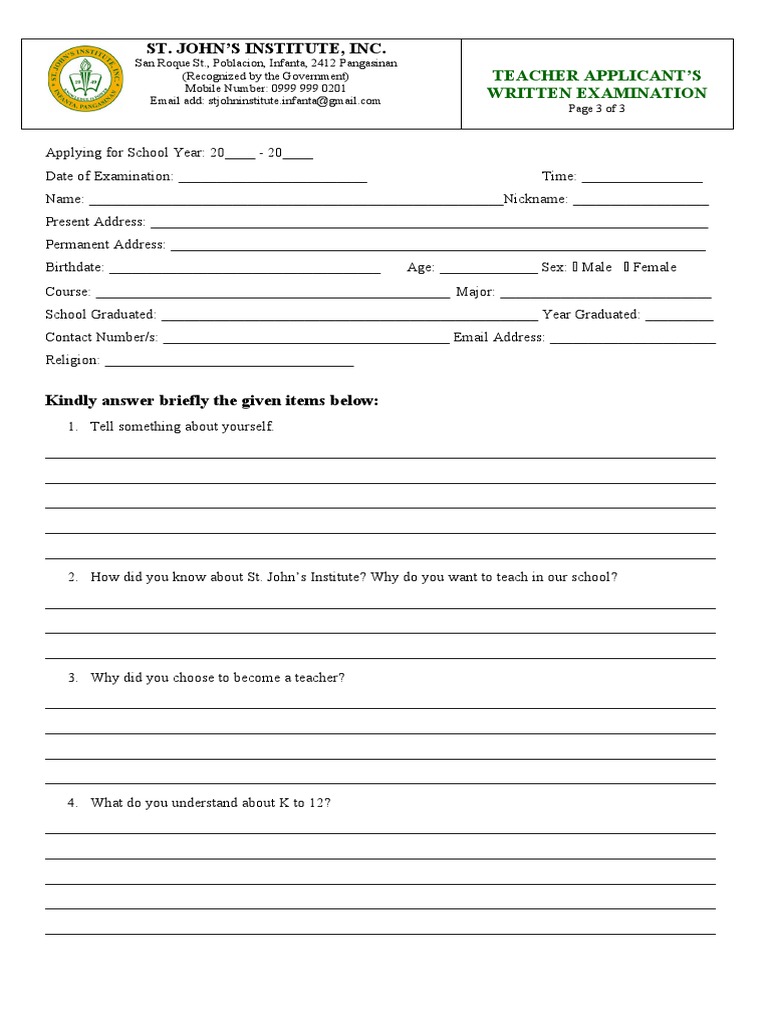 written-examination-for-teacher-applicant-pdf-cognition-behavior