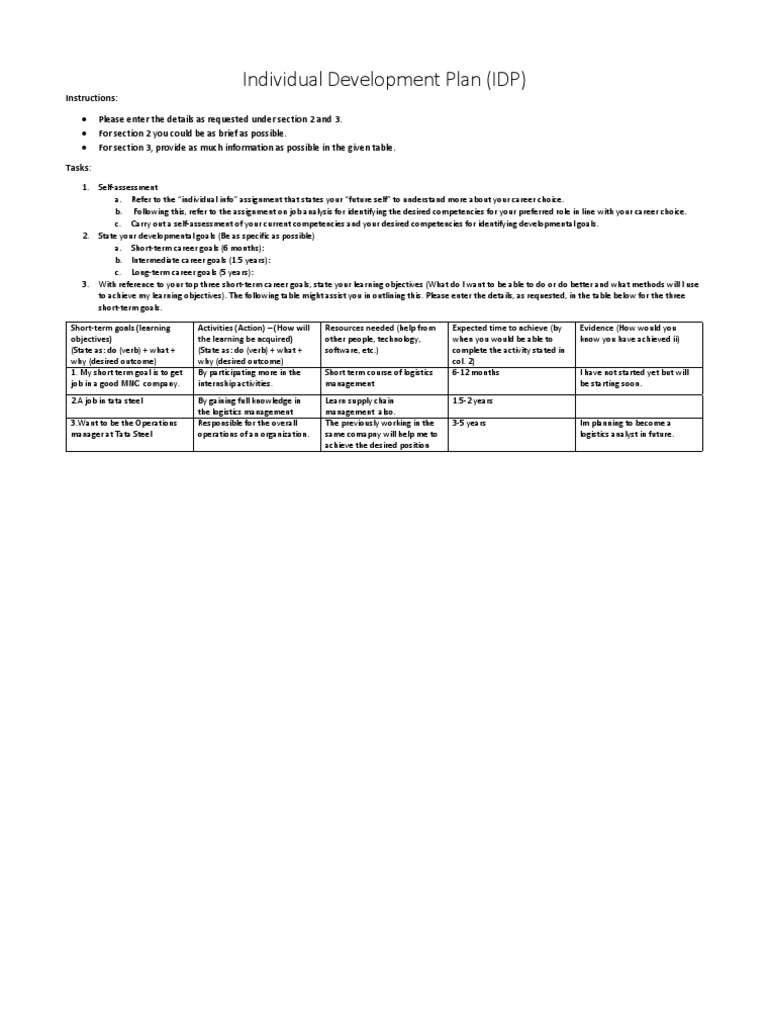 Individual Development Plan PDF Goal Learning
