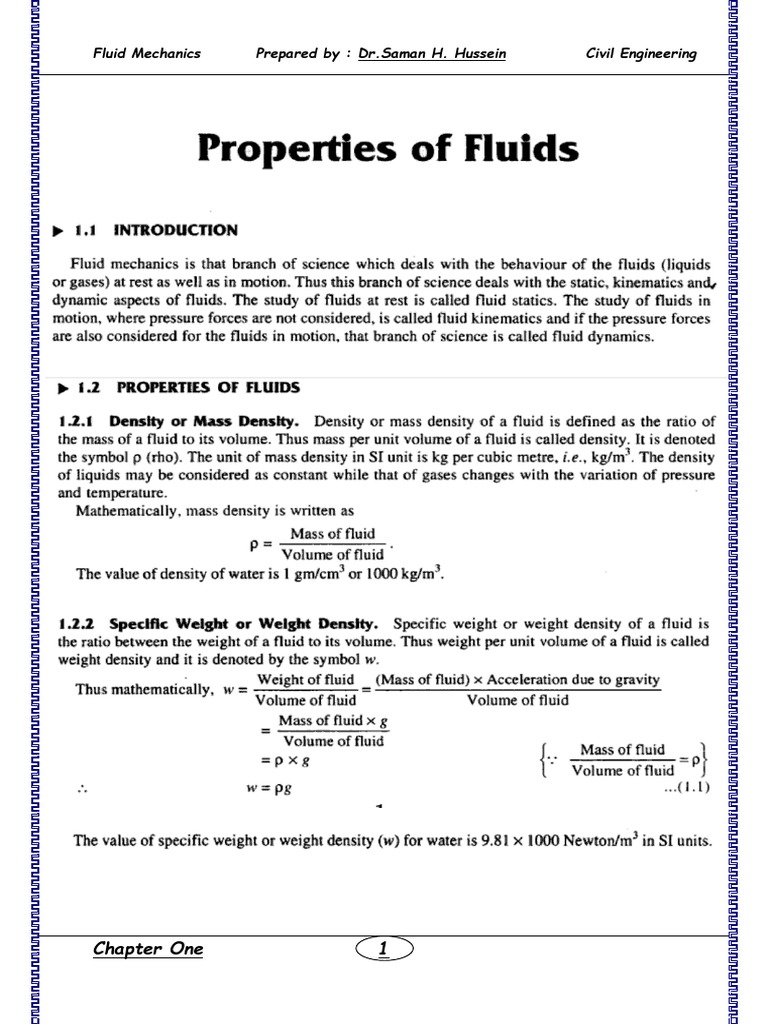 Fluid Mechanics Civil Ch1 | PDF | Engineering | Civil Engineering